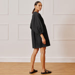 Black Denim Short V Neck Dress by Albaray