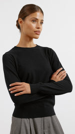 Black Cotton & Cashmere Blend Crew Neck by Albaray