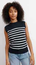 Navy and Cream Stripe Knitted Tank Top by Albaray