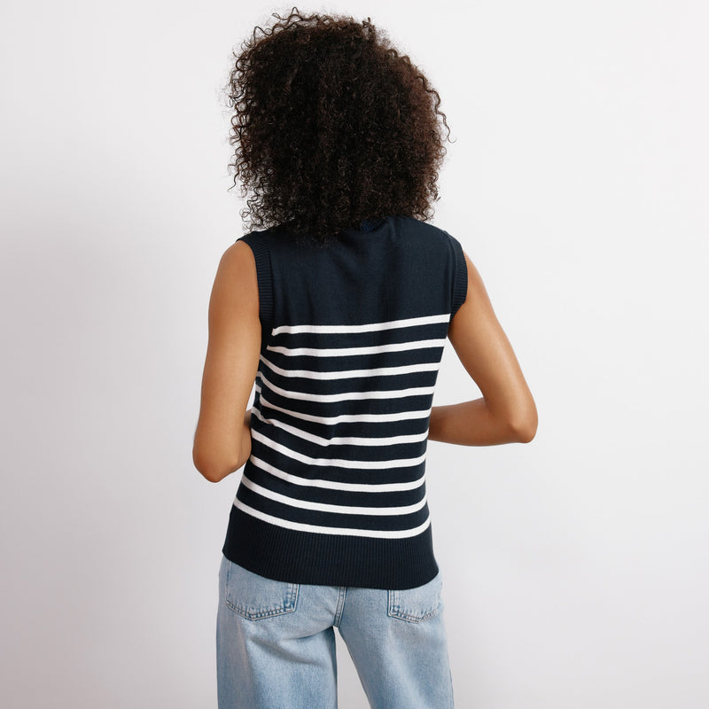 Navy and Cream Stripe Knitted Tank Top by Albaray