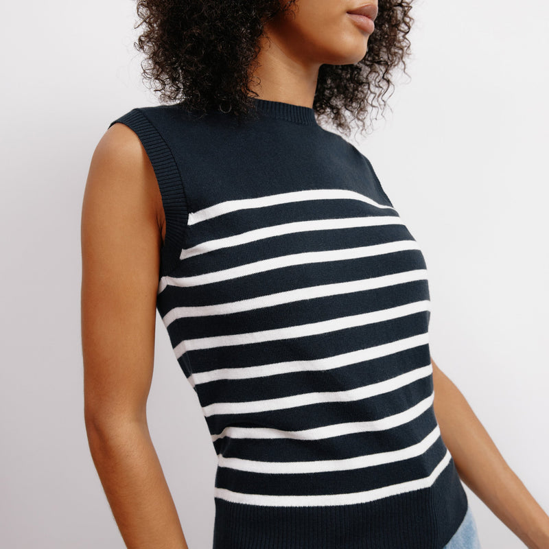 Navy and Cream Stripe Knitted Tank Top by Albaray