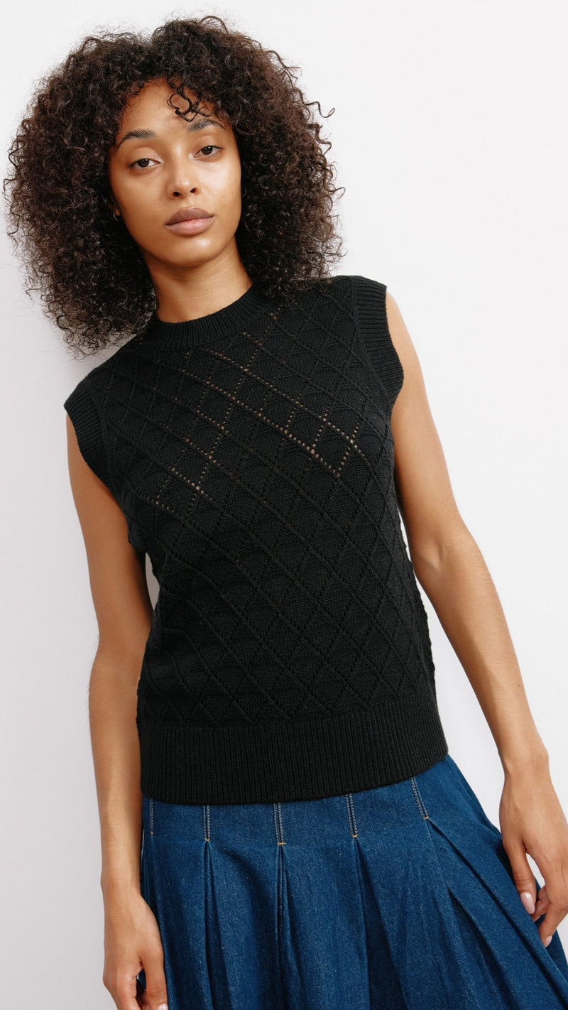 Black Pointelle Knit Tank by Albaray