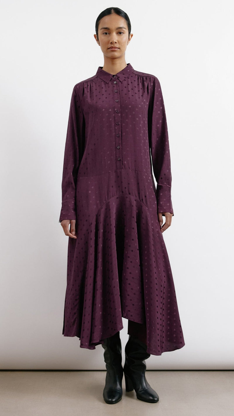 Jacquard Spot Dipped Hem Dress by Albaray