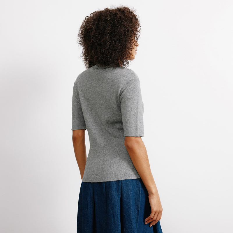 Grey Knitted Polo Top by Albaray