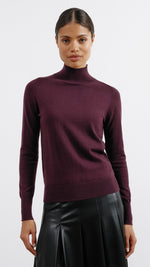 Burgundy Cotton & Cashmere Blend Turtle Neck Jumper by Albaray