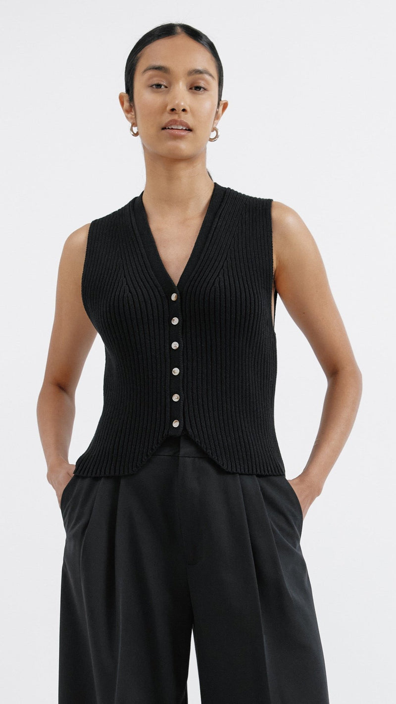 Black Knitted Rib Waistcoat by Albaray