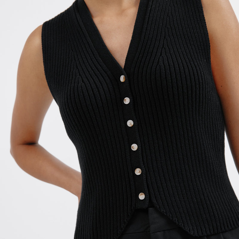 Black Knitted Rib Waistcoat by Albaray