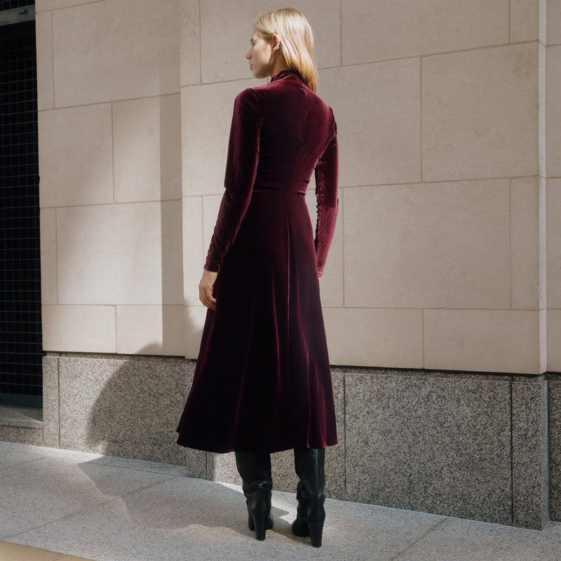 Velvet Funnel Neck Dress by Albaray