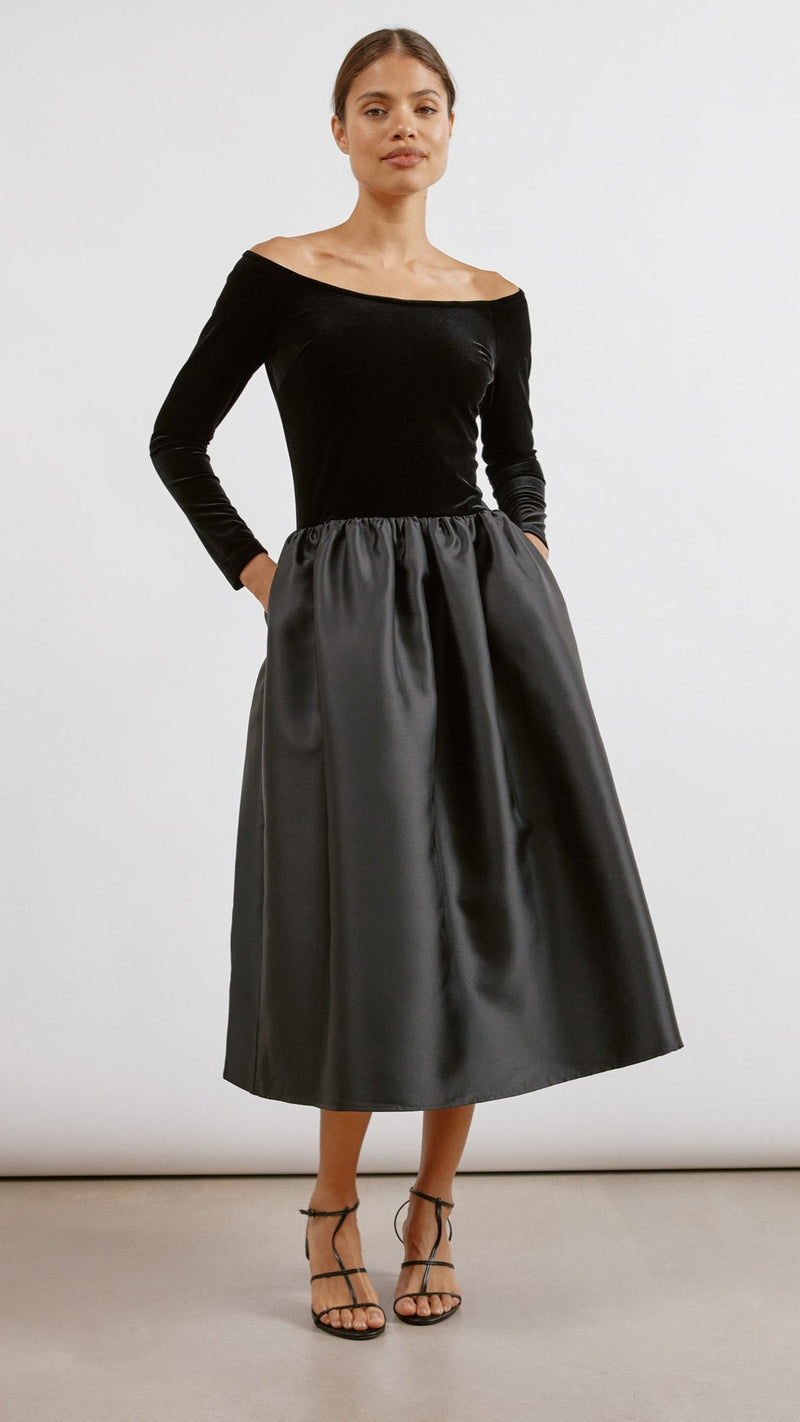 Velvet & Taffeta Midi Dress by Albaray