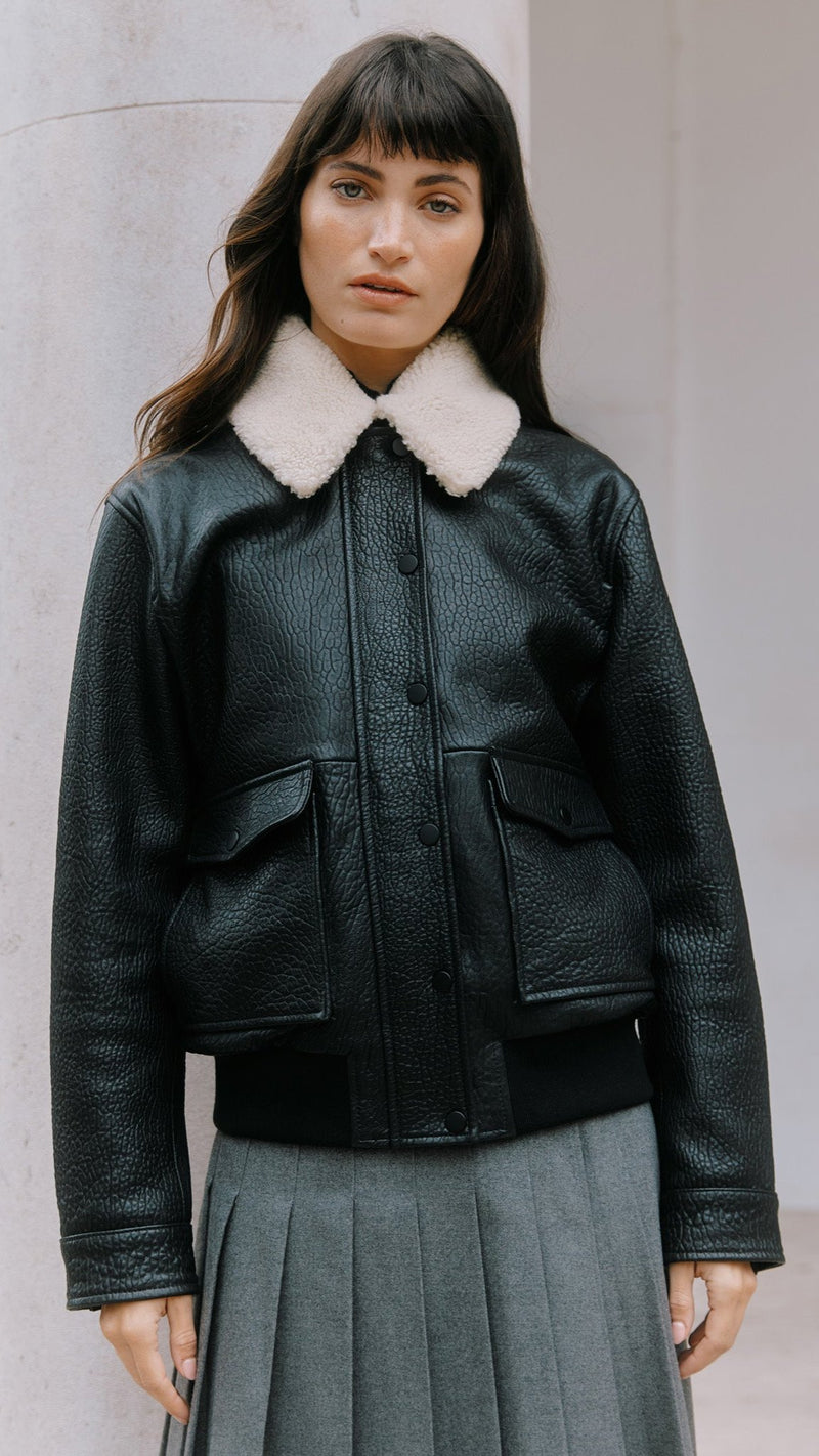 Detachable Collar Leather Bomber by Albaray