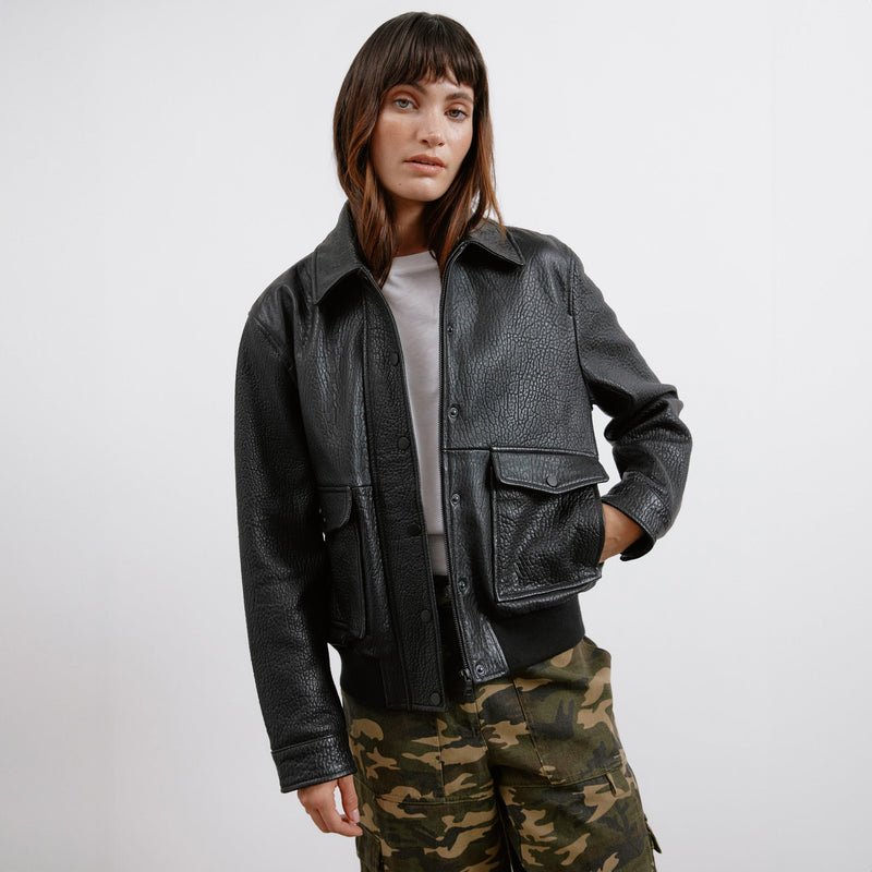 Detachable Collar Leather Bomber by Albaray