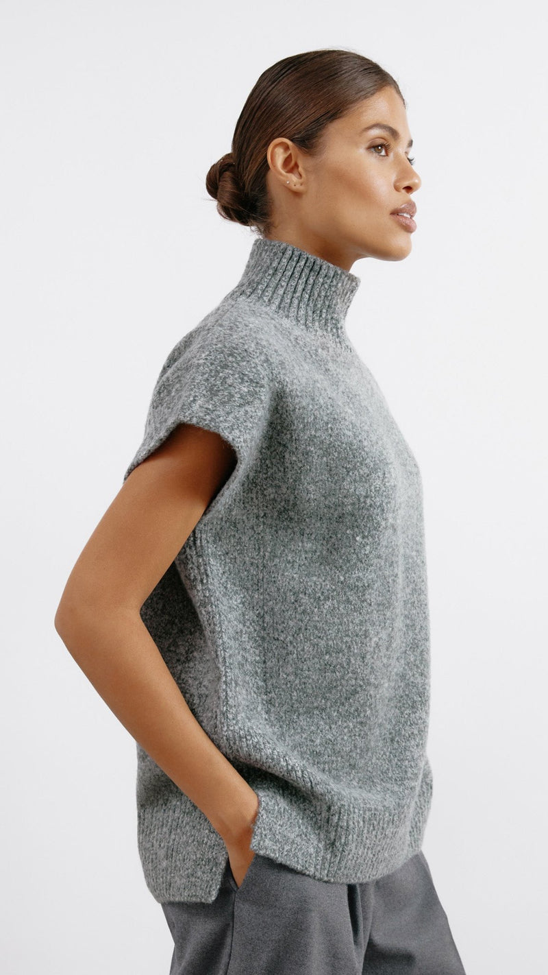 Grey Funnel Neck Tank Top by Albaray