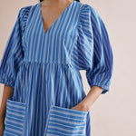 Blue Stripe V Neck Midi Dress by Albaray