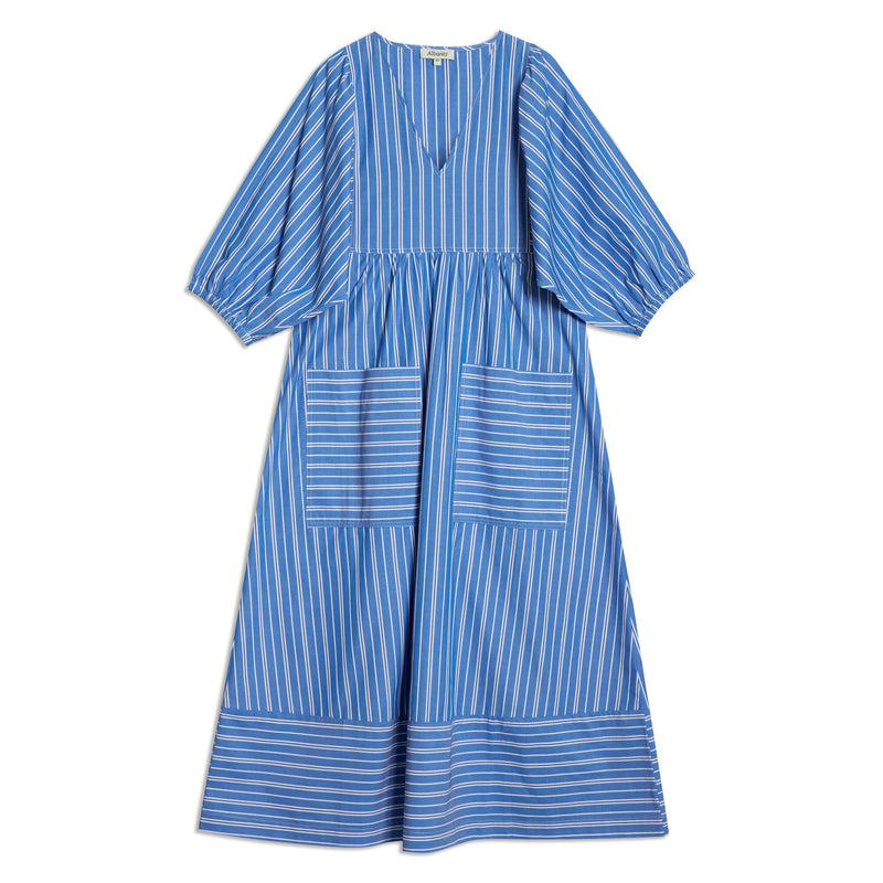 Blue Stripe V Neck Midi Dress by Albaray