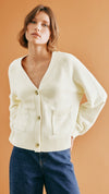 Cream Relaxed V Neck Cardigan by Albaray