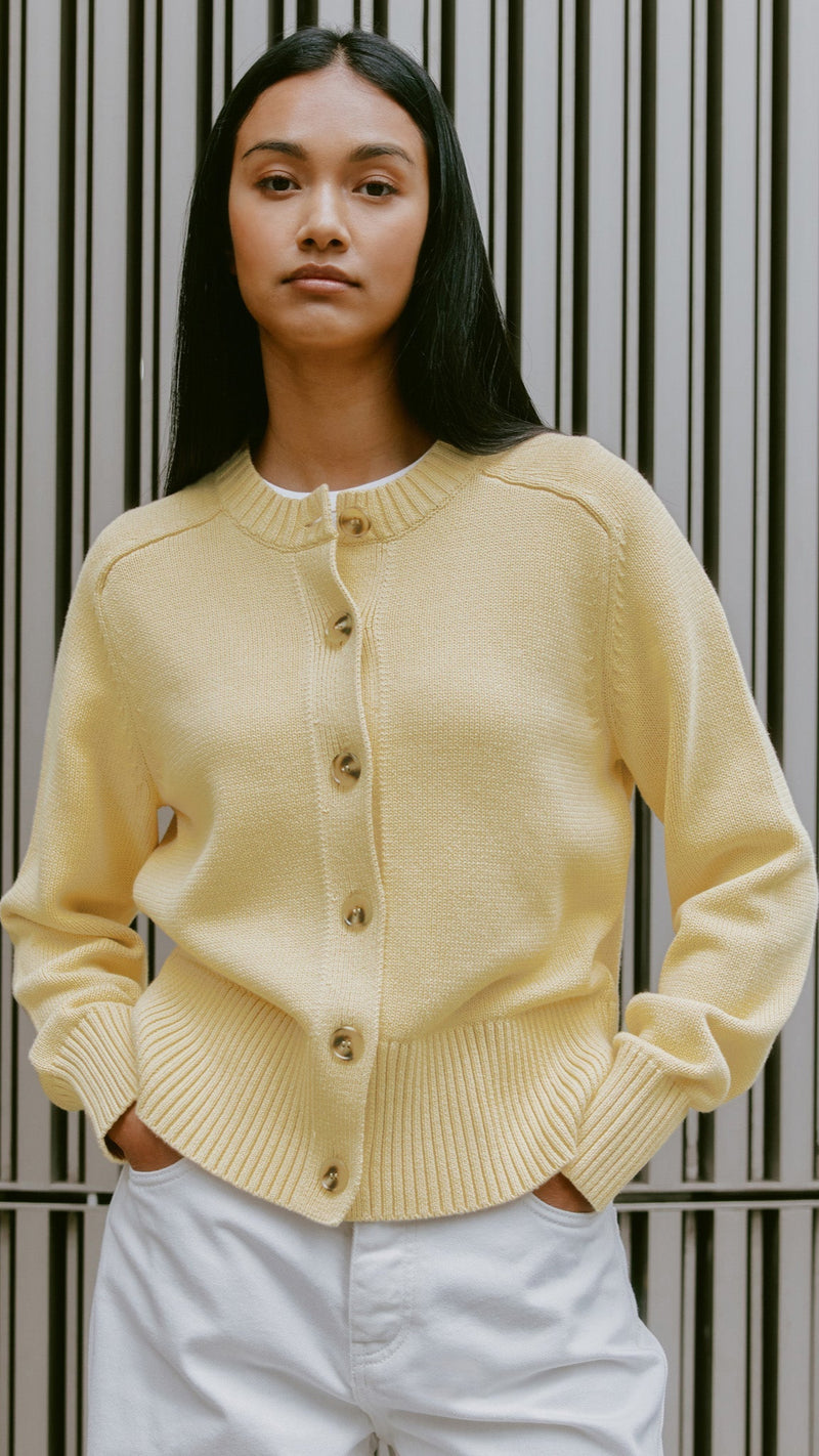 Butter Yellow Crew Cardigan by Albaray