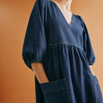 Dark Denim V Neck Midi Dress by Albaray