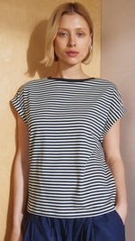 Navy Stripe Roll Back T Shirt by Albaray