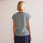 Navy Stripe Roll Back T Shirt by Albaray