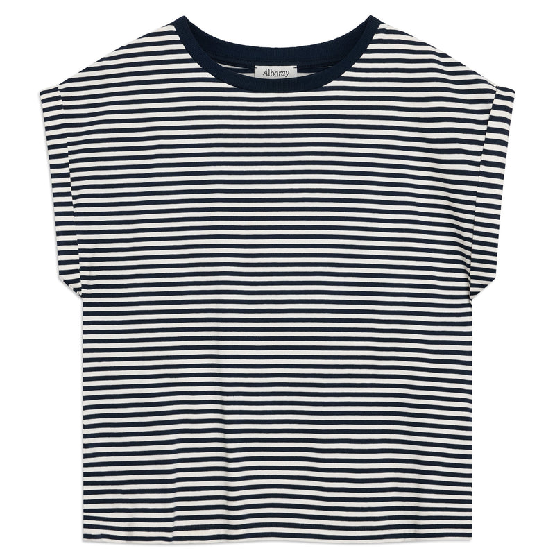 Navy Stripe Roll Back T Shirt by Albaray