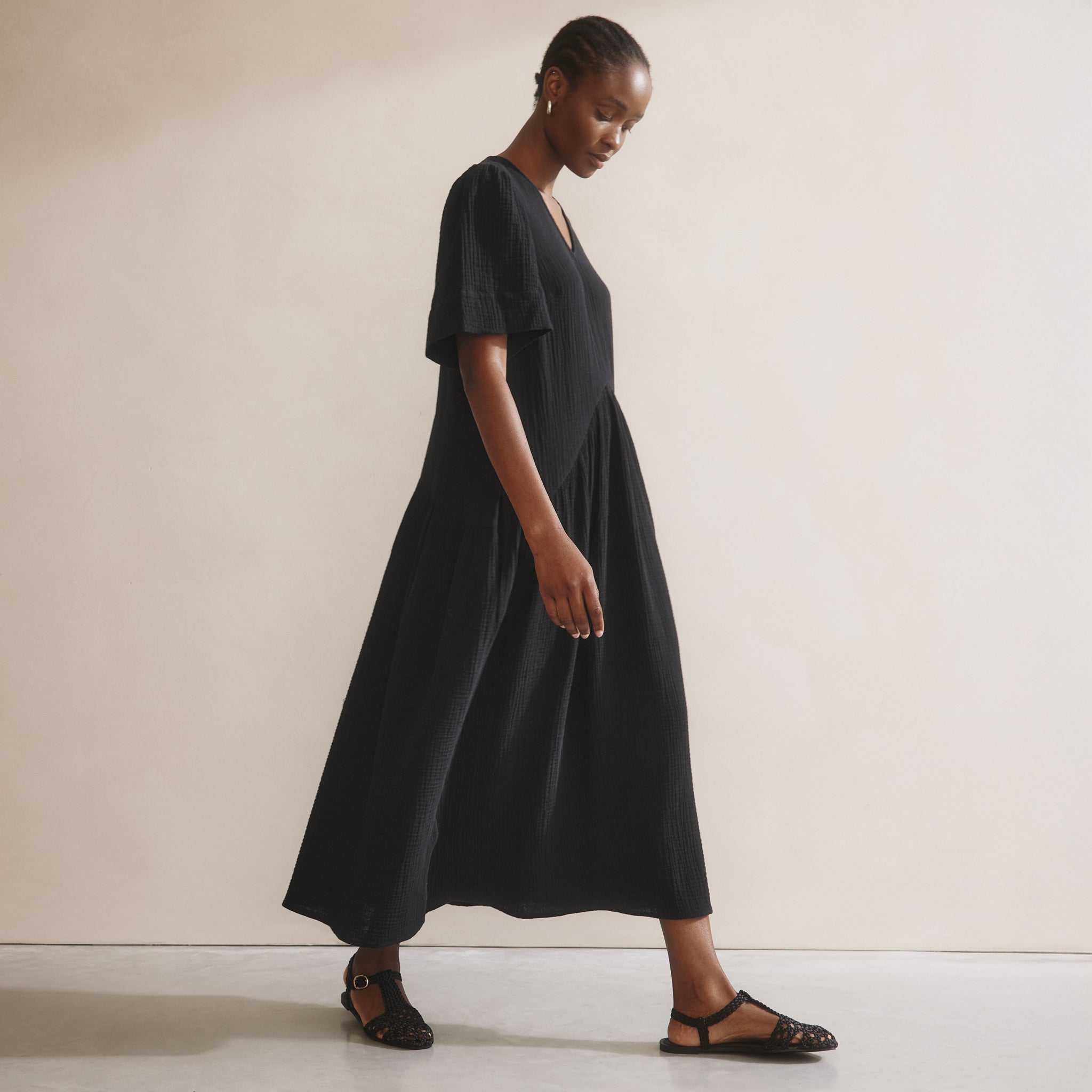 Cheesecloth Maxi Dress in Black by Albaray