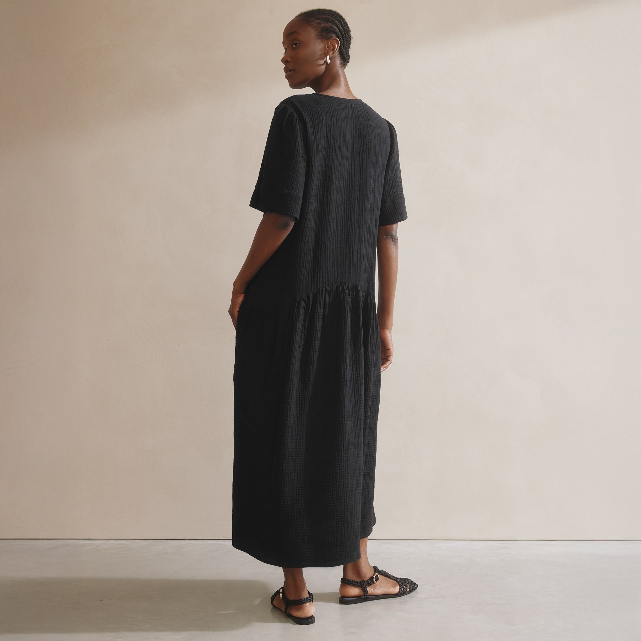 Summer maxi dress made from 100% cotton with a flowing long A-line silhouette.