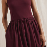Cherry Jersey & Woven Mix Vest Dress