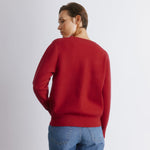 Bright red jumper with relaxed fit wool blend knit, soft and cosy wool sweater perfect for winter layering, sustainable and eco-friendly wool blend knitwear