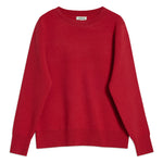 Bright red jumper in wool blend, casual and cosy knit top for winter, soft textured wool fabric, sustainable and eco-conscious knitwear option