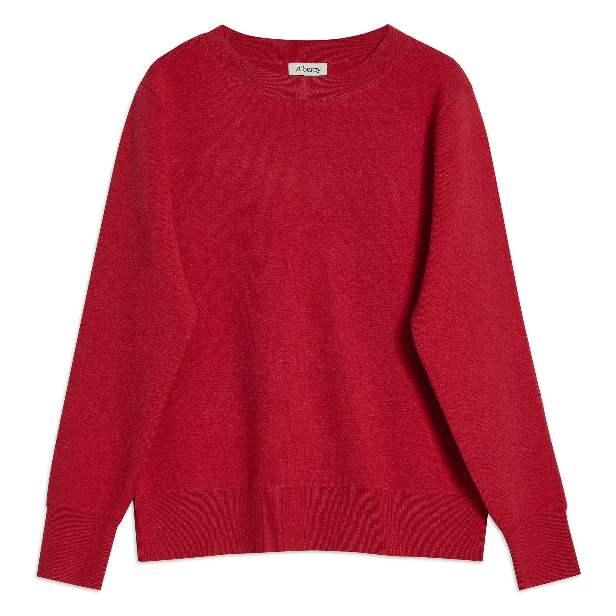 Bright red jumper in wool blend, casual and cosy knit top for winter, soft textured wool fabric, sustainable and eco-conscious knitwear option
