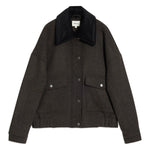 Relaxed fit chocolate jacket crafted in flannel fabric with bomber shape  