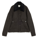 Relaxed fit chocolate jacket crafted in flannel fabric with bomber shape  