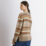 Fair isle jumper in neutral tones with classic crew neck wool blend knit  