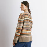 Fair isle jumper in neutral tones with classic crew neck wool blend knit  