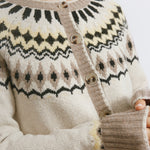 Heritage knit cardigan styled as a cosy fair isle wool blend layer  