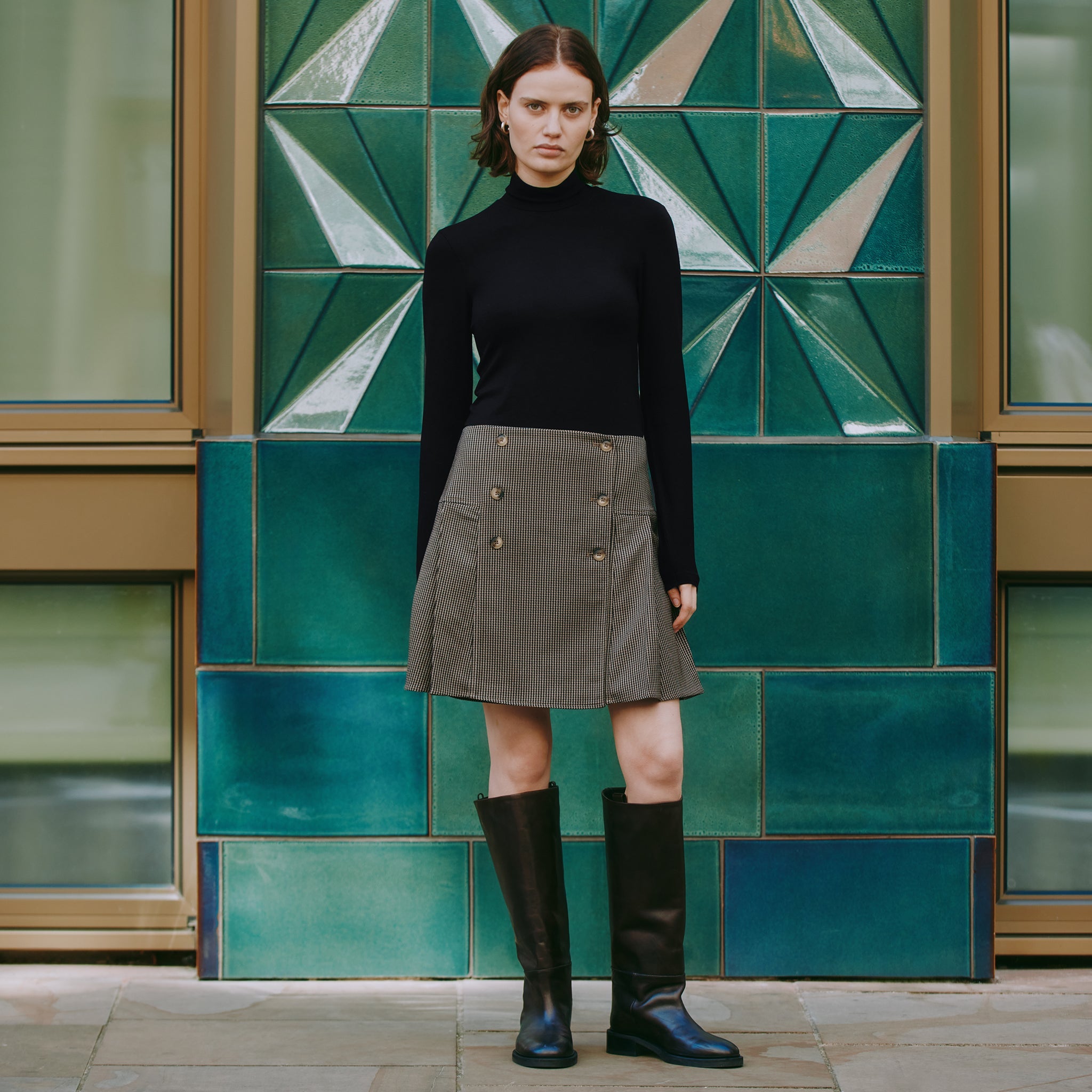 Houndstooth Pleated Mini Skirt by Albaray
