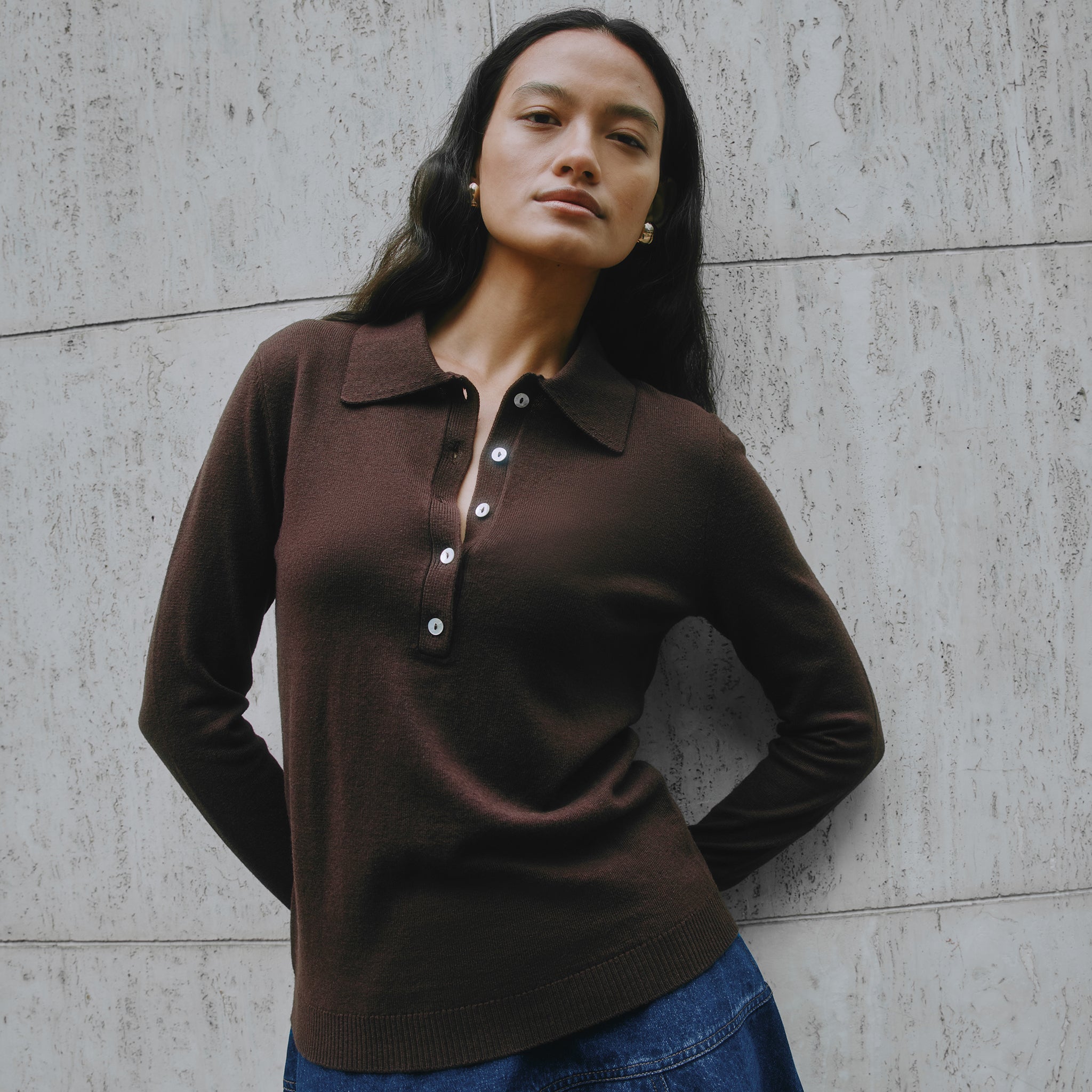Fine Knit Polo Top by Albaray