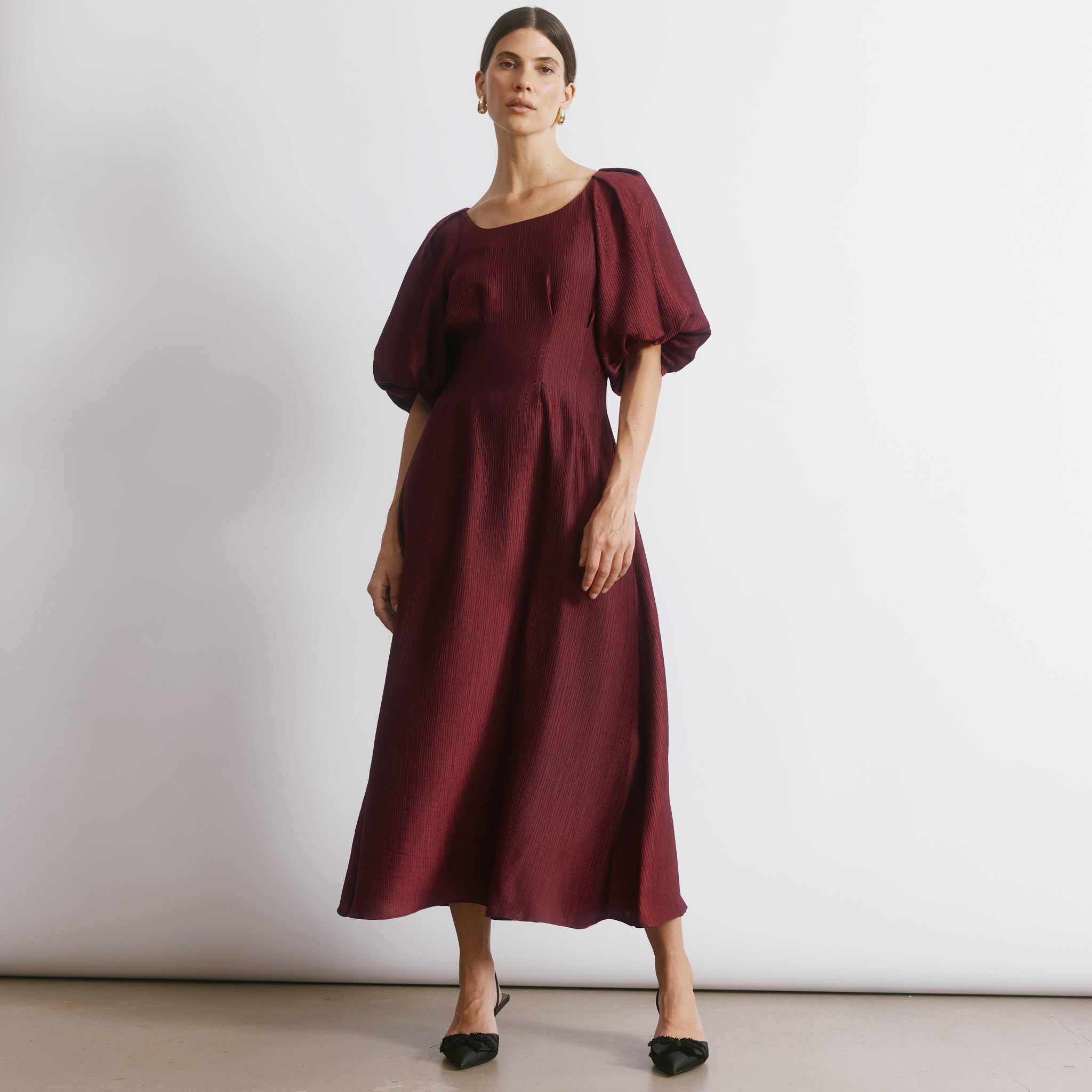Burgundy Satin Midi Dress by Albaray