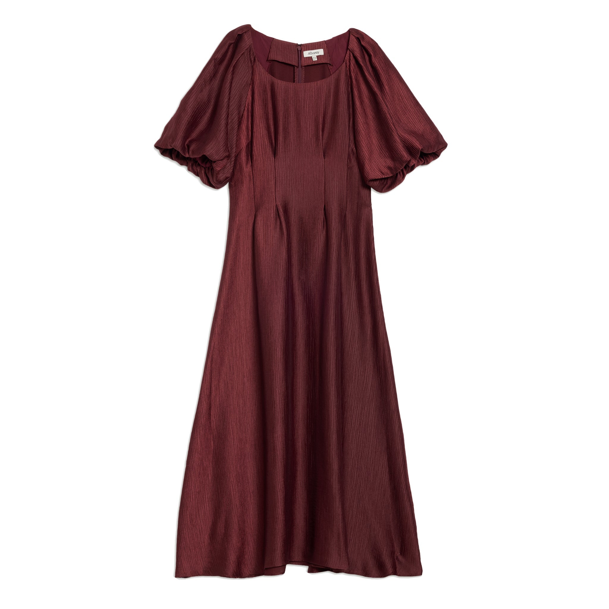 Elegant satin midi in burgundy with crinkle texture for evening wear  
