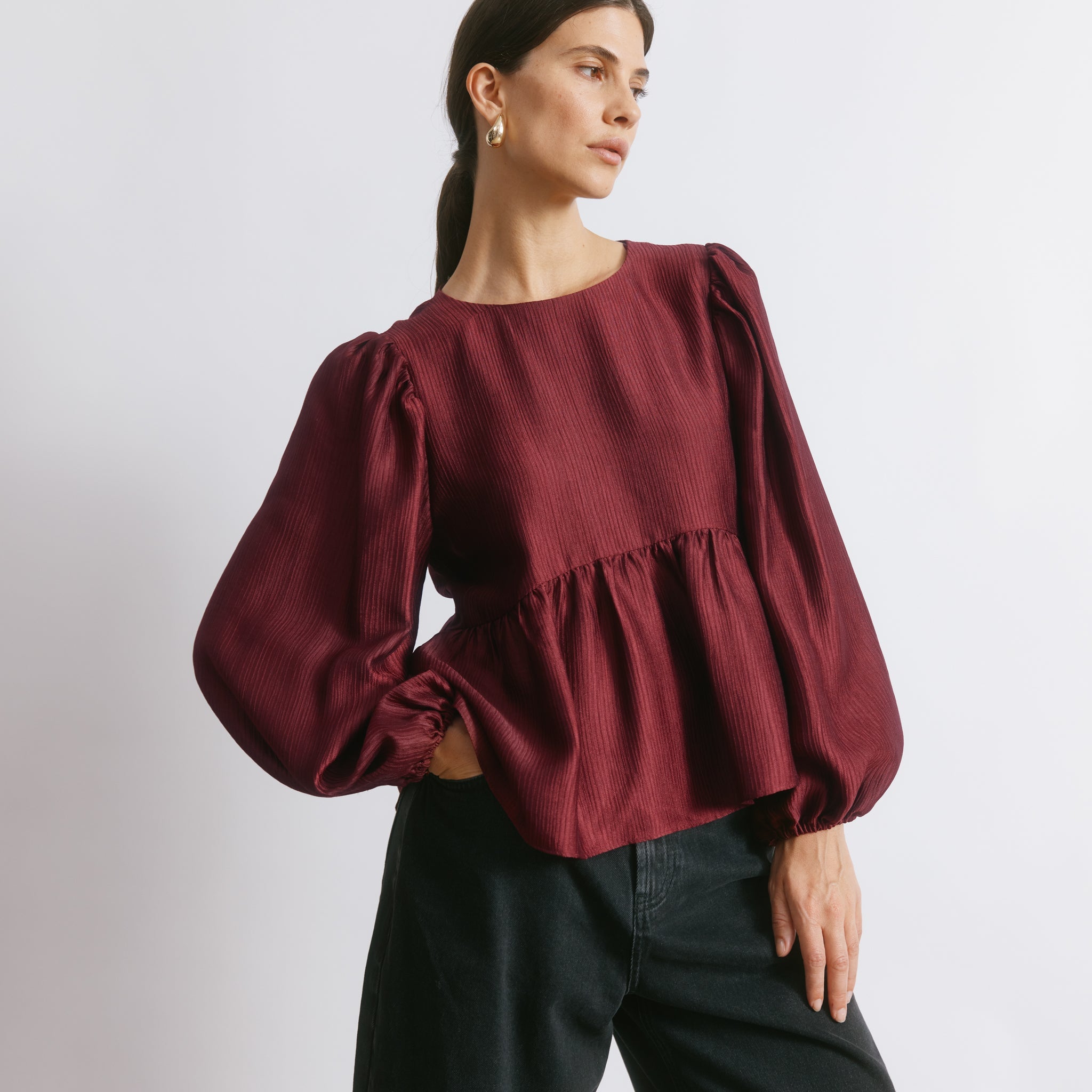 Burgundy Satin Top by Albaray