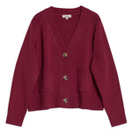 Cosy red cardigan in relaxed fit design, versatile for autumn and winter  