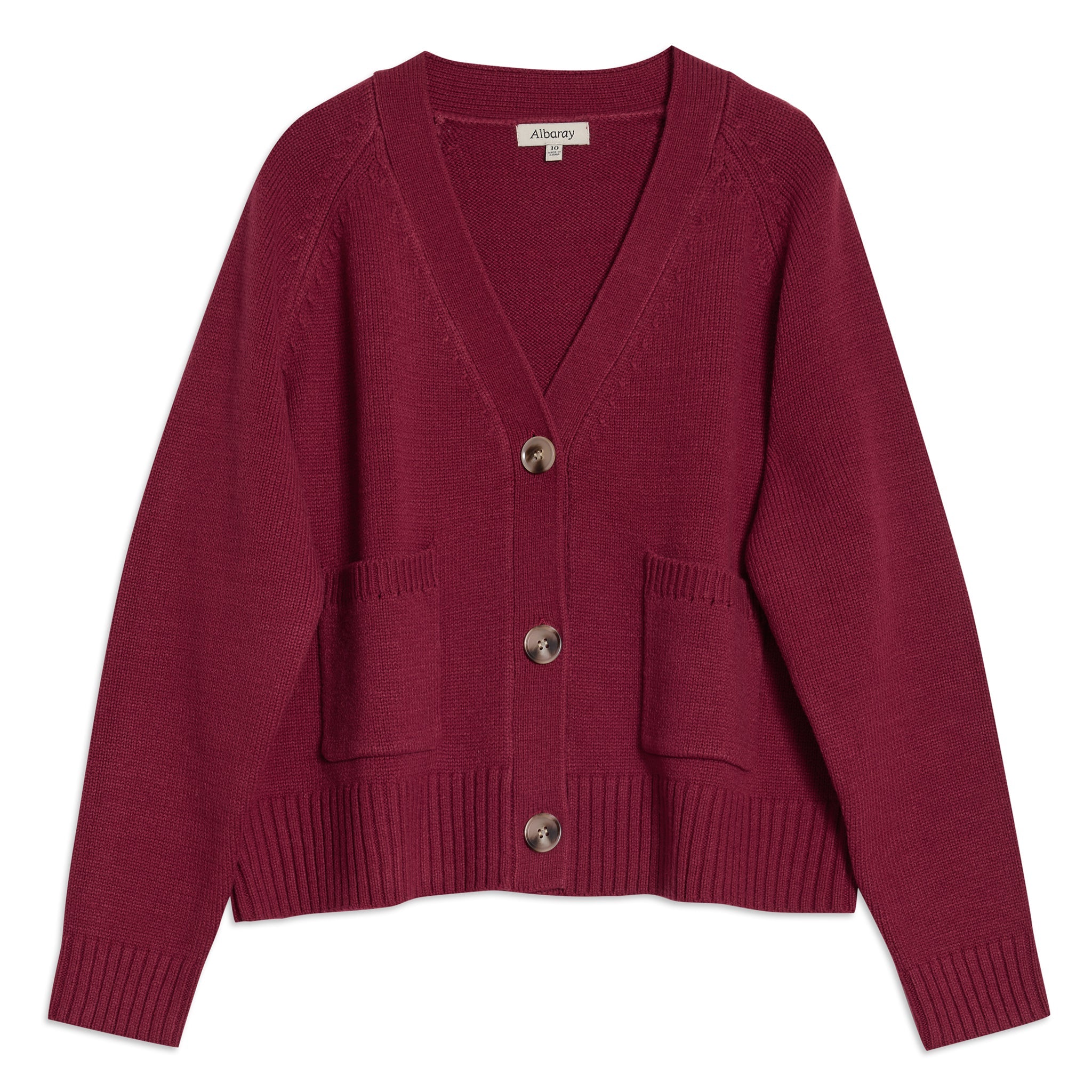Cosy red cardigan in relaxed fit design, versatile for autumn and winter  