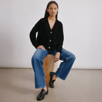 Timeless black cardigan in soft knit fabric with versatile layering fit  