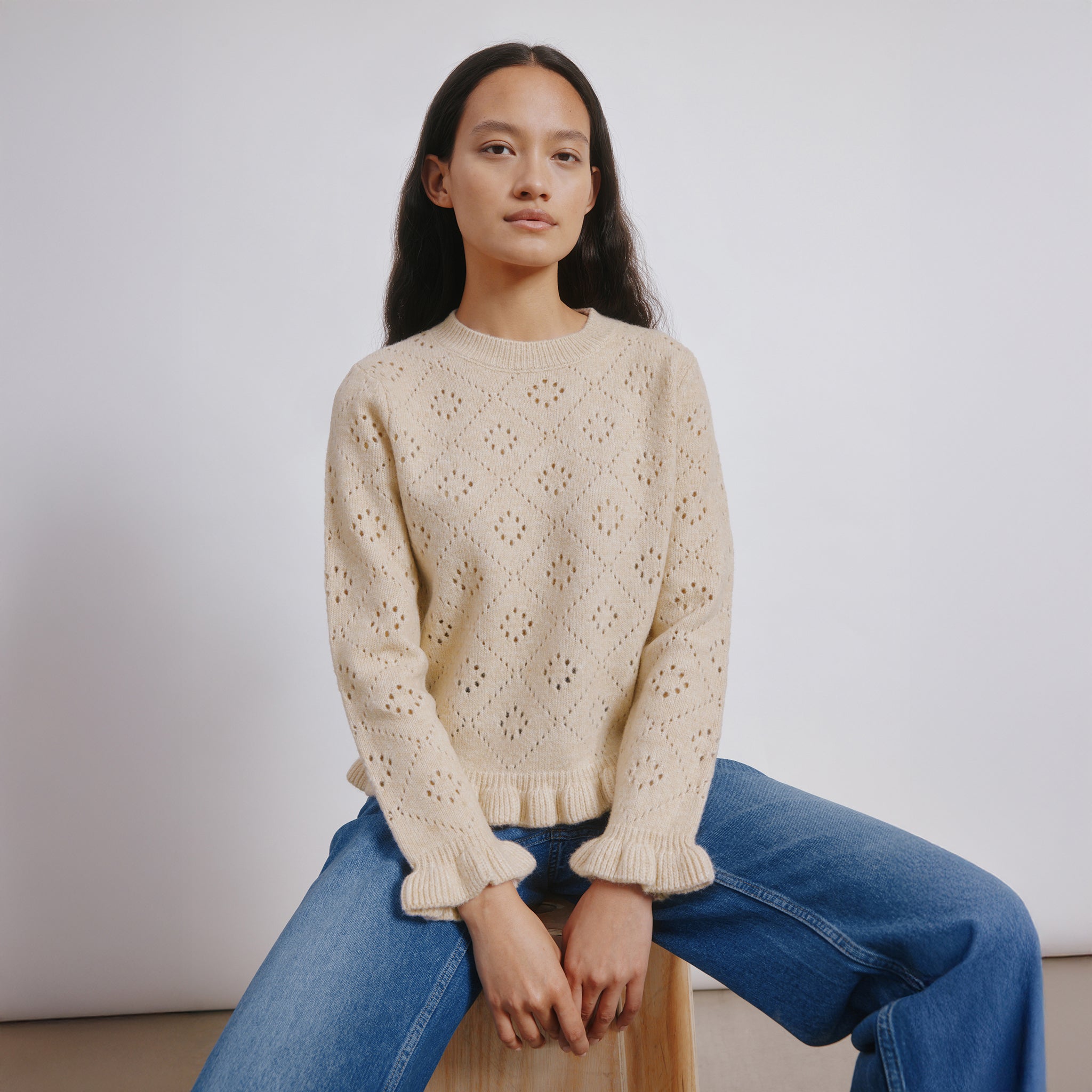 Pointelle Ruffle Jumper by Albaray