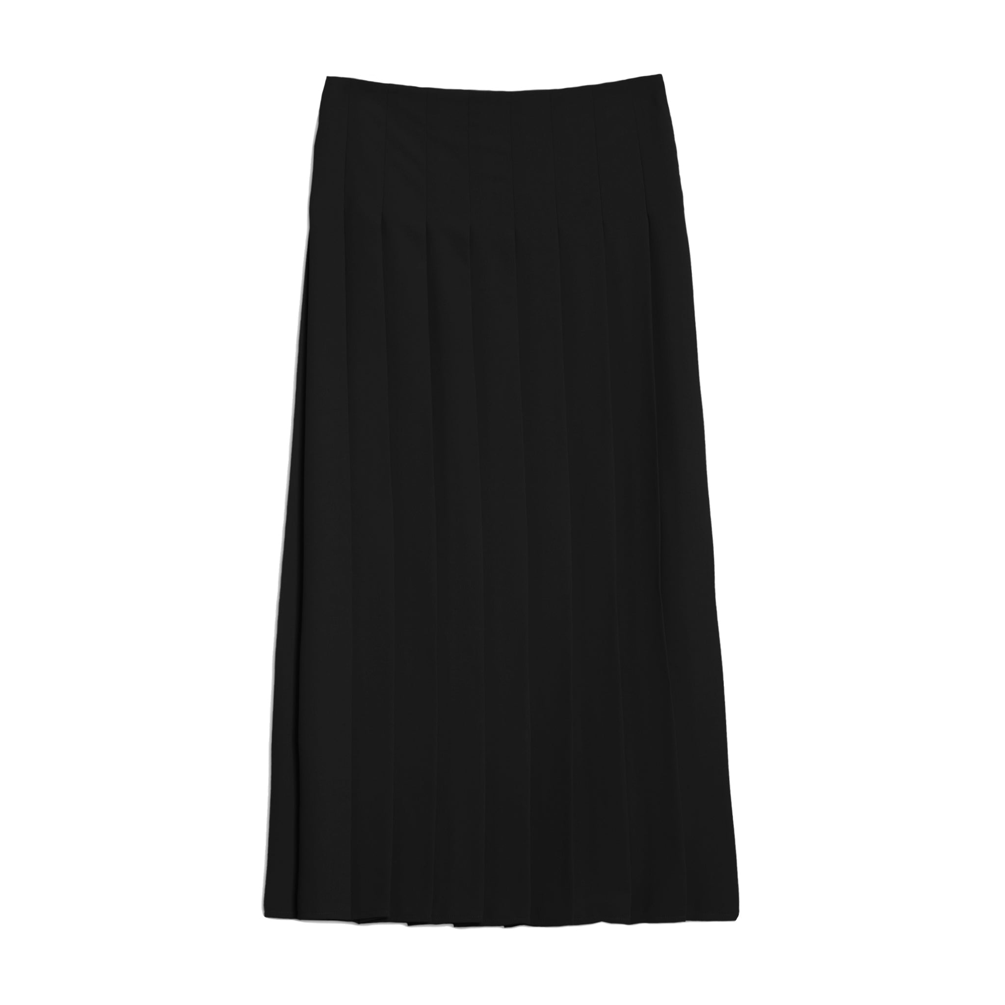 Elegant flowing black pleated skirt, an eco conscious wardrobe staple made from recycled materials.