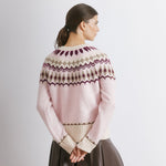 Pink jumper in fair isle knit pattern with cosy wool blend design  