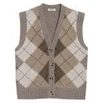 Button front argyle top with timeless pattern, versatile sleeveless knit vest  
