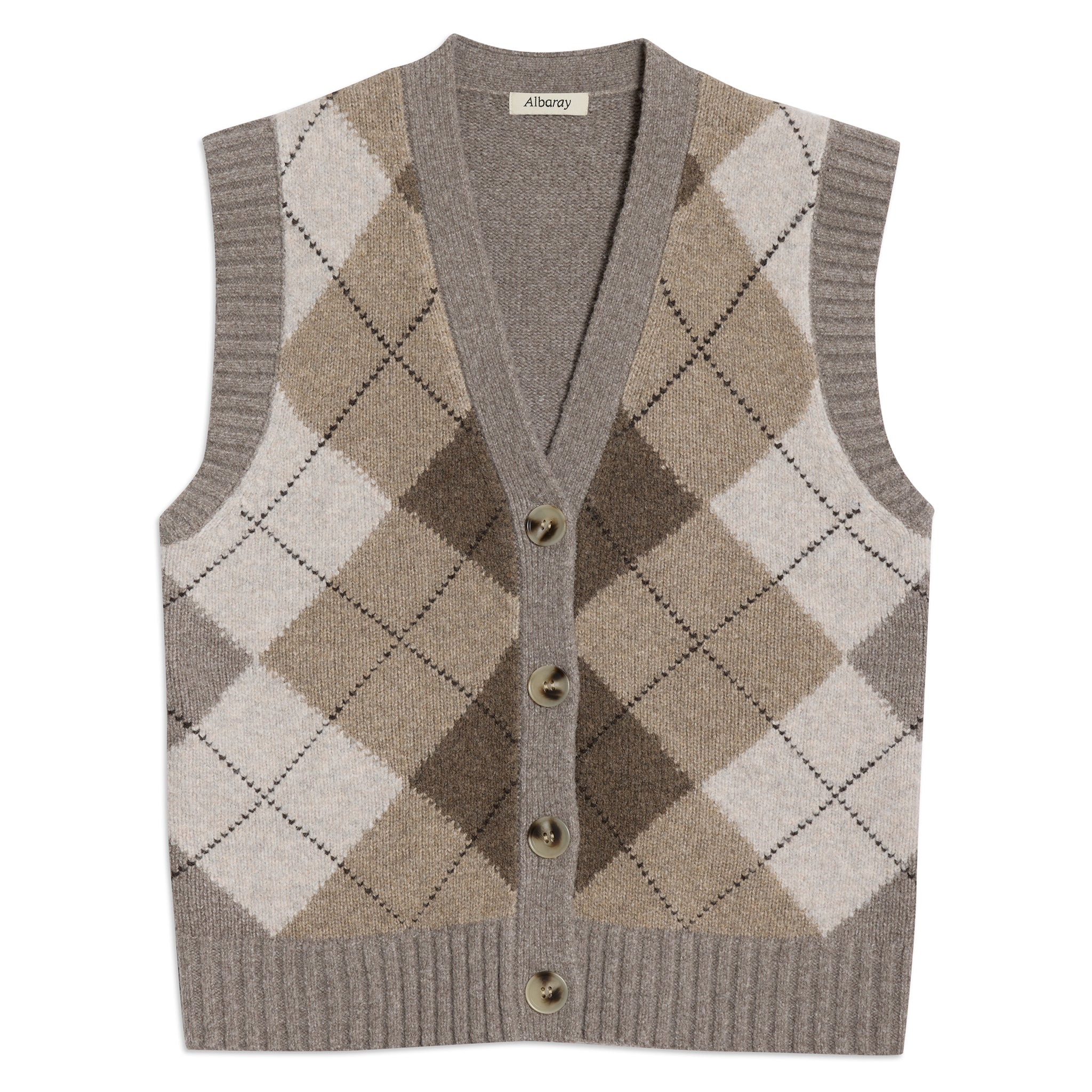 Button front argyle top with timeless pattern, versatile sleeveless knit vest  
