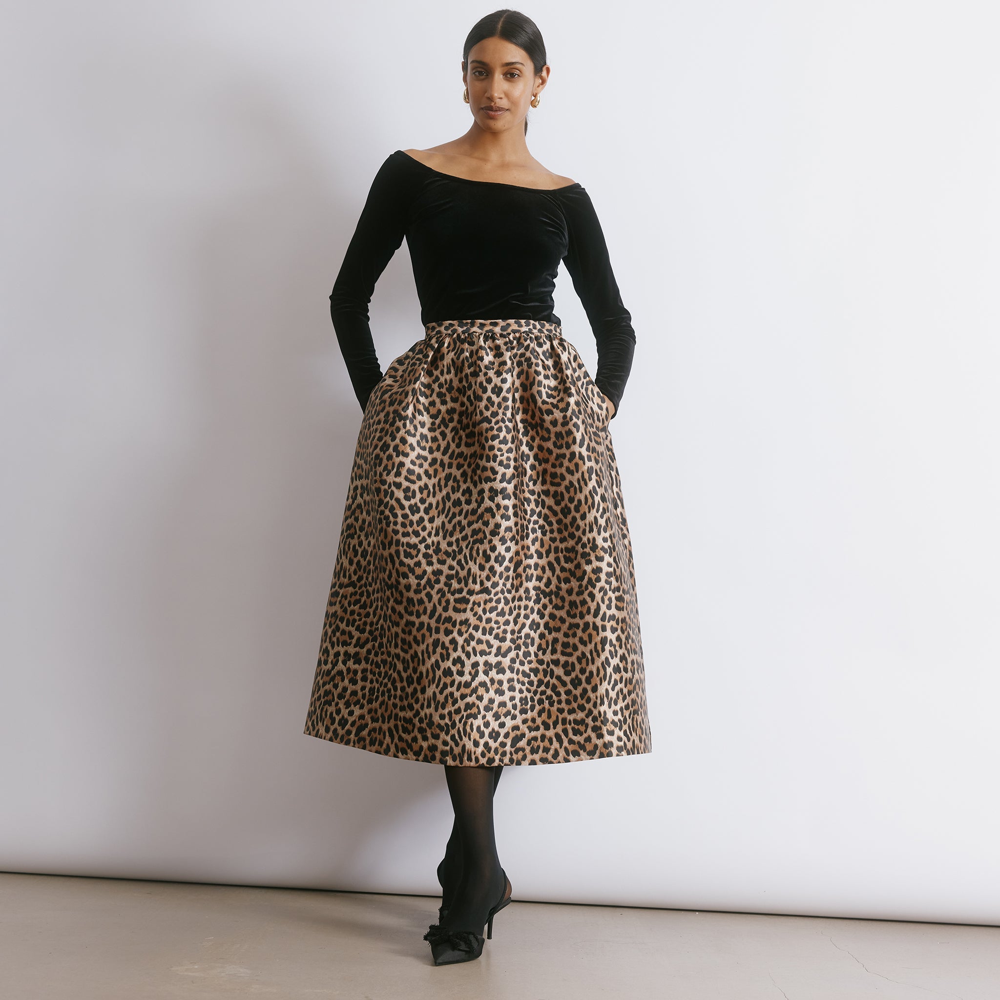 Animal Taffeta Midi Skirt by Albaray