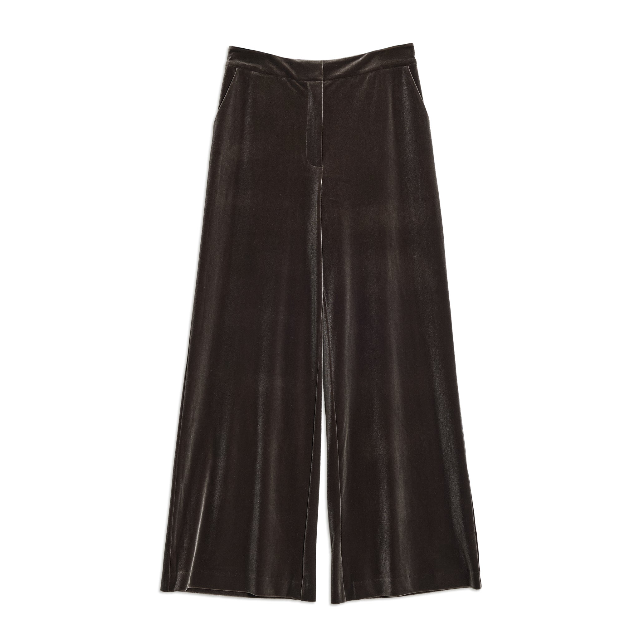 Elegant tailored velvet trousers in mole tone, a refined addition to luxury evening and occasion outfits.